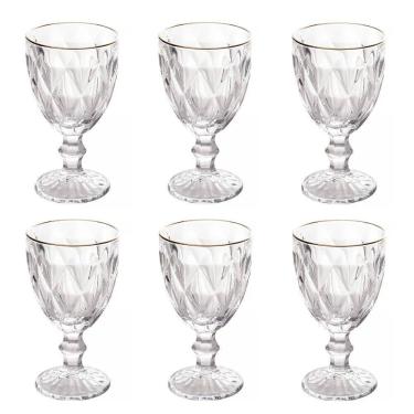 Imagem de Conjunto de Taças de Vidro com Fio de Ouro para Água 6 Peças 325 ml Diamonds Transparente Lyor