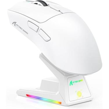 Imagem de Mouse gamer sem fio superleve ATTACK SHARK X1 com dock de carregamento magnético RGB, mouse gamer BT/2.4G/USB-C, sensor PAW3395PRO, 40.000 DPI, mouse de escritório para PC, Windows e Mac - Branco