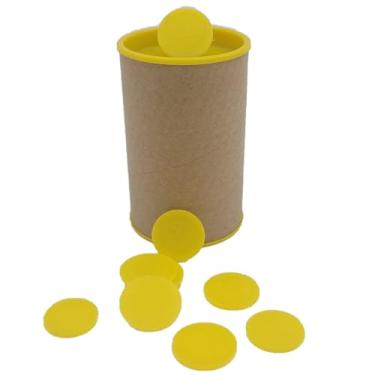 Imagem de Conjunto 6 Cofres 6x10cm + 60 Moedas de Mentira Brinquedo Educativo Kit Prendas Lembrancinhas Mimos Moedinhas (Amarelo)