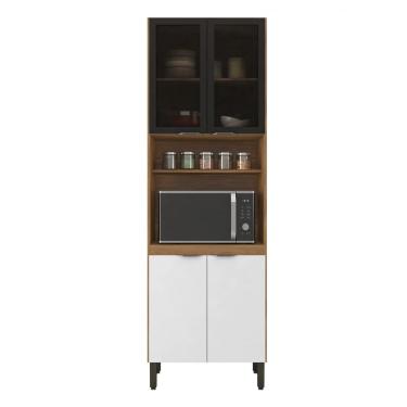 Imagem de Paneleiro 2 Portas Vidro Fumê e 2 Portas MDP Com Nicho P/ Forno Firenze-  Amêndola Touch/ Branco Demóbile 