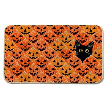 Imagem de AUIKVH Tapete de porta da frente de gato abóbora Halloween 43 x 73 cm, outono outono dia de Ação de Graças capacho entrada ao ar livre decoração de casa AH27