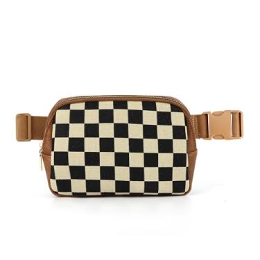 Imagem de Bolsa tiracolo feminina xadrez listrada pochete bolsa de peito para compras no trabalho, Marrom (pochetes)