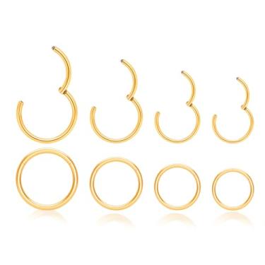 Imagem de DGhera 8 peças de aço cirúrgico 316L articulado segmento clicker piercing piercing joia [16G/18G/20G] – Argola Helix cartilagem Daith Tragus Sleeper brincos para mulheres homens (ouro 16G (1,2 mm) e