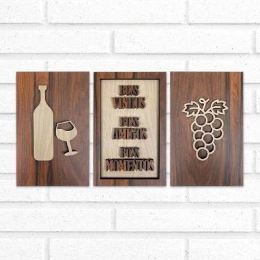 Imagem de Kit Cantinho Do Drink 3 Quadros 22cm Placa Bebida Bons Vinhos Mdf Alto