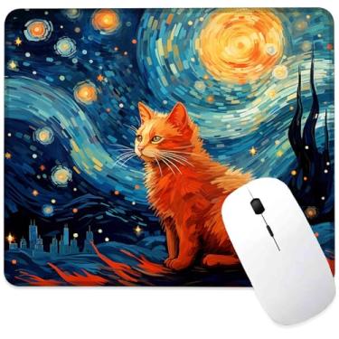 Imagem de Mouse pad quadrado para gato sob o céu noturno com borda costurada, mousepad de computador com base de borracha antiderrapante para computador, laptop, acessórios de mesa de escritório, 24 x 20 cm