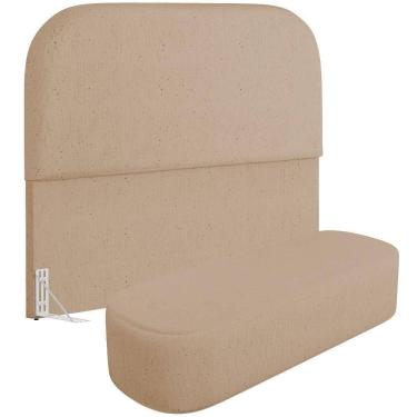 Imagem de Cabeceira Cama Box Casal 140cm Lanna Com Puff Recamier Doha W01 Linho Bege Escuro - Lyam Decor