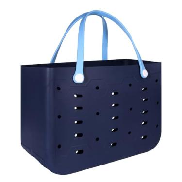Imagem de PoVwlty Bolsa de praia de borracha GG para homens e mulheres, bolsa de viagem de grande capacidade para a praia, barco, piscina, Azul marinho e azul bebê, Large, Lazer