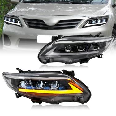 Imagem de letsdate Faróis de projetor compatíveis com Corolla Sedan 2011-2013 10ª geração (E150) Facelift com animação inicial com seta sequencial âmbar, refletor transparente sem necessidade de lâmpadas