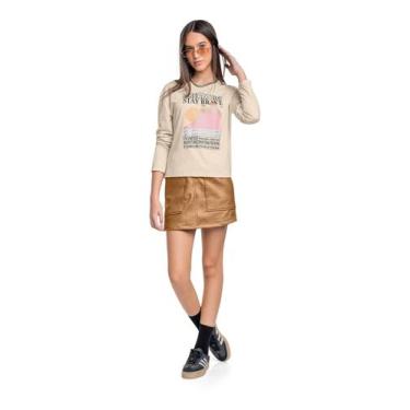 Imagem de Blusa Manga Longa Juvenil em Meia Malha Gloss, Bege, 14