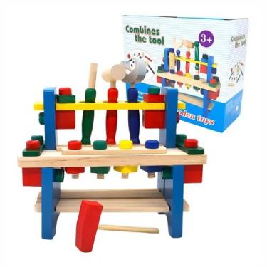 Imagem de Brinquedo Educativo Bancada Ferramentas Madeira Montessori Com 41 Peça