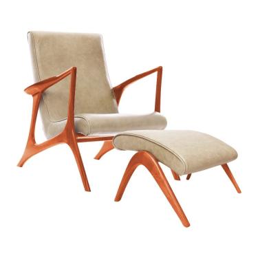 Imagem de Poltrona Couro Natural Bege Vk Anos 50 Acompanha Puff Cor Bege