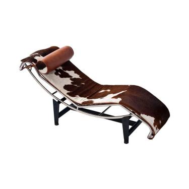Imagem de Chaise Lc-4 Inox Em Couro Vaquejada Marrom E Branco Cor Marrom