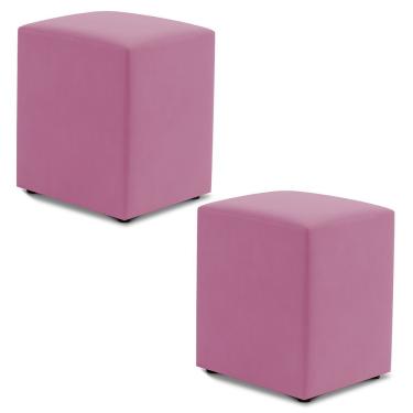 Imagem de Kit 02 Puffs Decorativos Sala De Estar Quadrado 36x47cm Suede Rosa - Desk Design