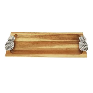 Imagem de Petisqueira Em Madeira Acácia Com Alças Em Zamac Al 3cm X L 12cm X C 38cm