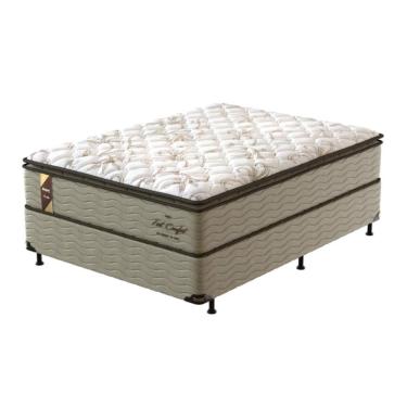 Imagem de Cama Box De Casal Probel Fort Comfort Com Pillow Top E Molas Prolastic 72x138x188cm Branco Com Bege
