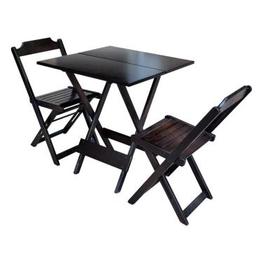 Imagem de Conjunto De Mesa Dobravel Com 2 Cadeiras De Madeira 70X70 Ideal Para Bar E Restaurante - Tabaco