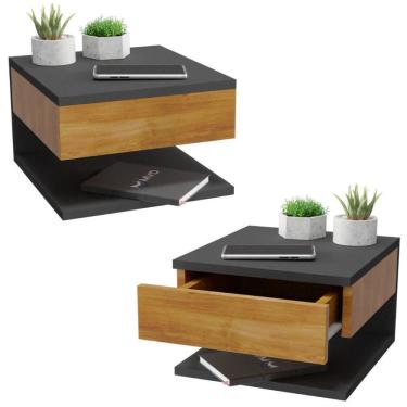 Imagem de Kit 2 Mesas De Cabeceira Suspensa 1 Gaveta Superior Preto-freijó