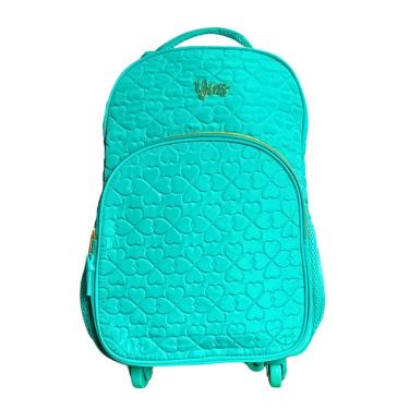 Imagem de Mochila De Rodinhas Escolar Flores Matelassê 24l Yins Verde Claro