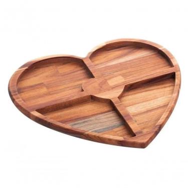 Imagem de Petisqueira Coração 4 Divisões Madeira Teca - Rojemac