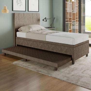Imagem de Base Box Solteiro Com Cama Auxiliar C/colchão Conjugado Veludo - Skybox Cor Marrom