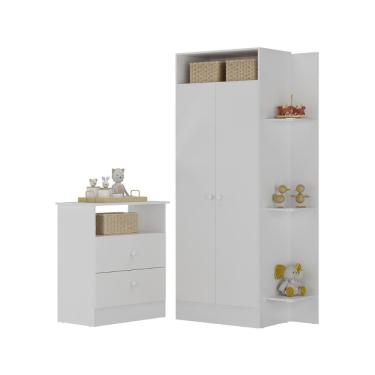 Imagem de Guarda Roupas Solteiro Closet Mp4264 2 Portas de Bater com Cômoda 2 Gavetas em MDP Branco
