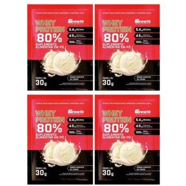Imagem de Kit com 4 Saches Whey Protein 80% 30g Growth Sorvete de creme