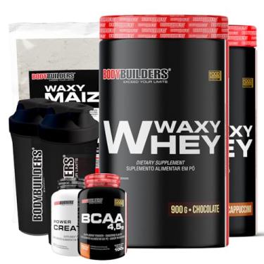 Imagem de Kit 2x Waxy Whey 900g + Waxy Maize 800g + Power Creatina 100g + BCAA 4,5 100g + 2x Coqueteleira - Bodybuilders (Chocolate e Cappuccino)