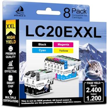 Imagem de DOUBLE D Substituição atualizada LC20E compatível com cartuchos de tinta Brother LC20E LC-20E XXL para impressora Brother MFC-J985DW J775DW J5920DW J985DWXL (2BK+2C+2M+2Y) Pacote com 8 versões