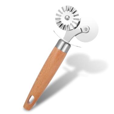 Imagem de Roda de corte duplo de pastelaria para cozinha, ferramenta de aço inoxidável para cortador de massa com rolo duplo para fazer macarrão, pizza, ravioli, cortador de biscoito