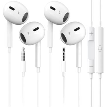 Imagem de 2 unidades de fones de ouvido com fio para iPhone 3,5 mm com microfone e controle remoto integrado, chamadas ultra claras e sem ruído para iPhone, iPad, iPod, laptop, PC, Android a maioria dos
