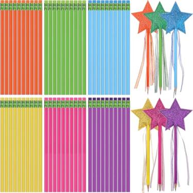 Imagem de Tenceur 60 lápis HB não apontados com borracha, arco-íris, varinha estrela com fita, lápis hexagonais de madeira para adultos, caneta grafite para exames, escola, escritório, sala de aula, presente de