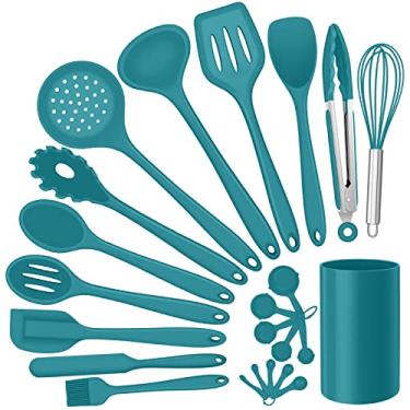 Imagem de E-far Conjunto De Utensílios Cozinha Silicone, 23 Peças, Azuis Com Suporte Para Panelas Antiaderentes, Inclui Espátula/Colher/Concha/Pinças/Espátula, Resistente Ao Calor E Atóxico, Lavável Na Máquin