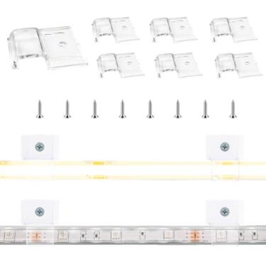 Imagem de TENDIST Pacote Com 120 Clipes Transparentes Para Fitas De Led Áreas Externas, Clipe Autoadesivo Forte Suporte Parafusos, Fita Transparente Cob 0,39 Pol./10 Mm Largura, Cordão Fada, Fio