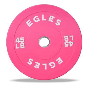 Imagem de Egles Anilhas De Peso Rosa Vibrante, Barra Borracha 2 Polegadas, Padrão Olímpico, 45 Lb, Amortecedor Simples, Inserções Aço Para Levantamento Em Casa, Treinamento Força E Exercícios Condicionamento
