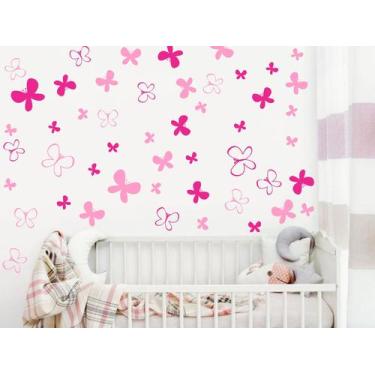 Imagem de adesivo de parede borboletas rosa bebê e pink - Adesivos Kigrude
