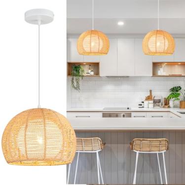 Imagem de ZVXREZLD Luminárias Pendentes De Vime Estilo Fazenda 12", Lustre Grande Boho, Lustres Tecidos À Mão Para Sala Jantar, Suspensas Rústicas Cozinha, Ilha E Quarto