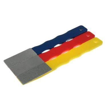 Imagem de MEETOOT Conjunto de 3 peças de pedras de amolar de diamante codificadas por cores, kit de lima de mão plana para caça, uso ao ar livre