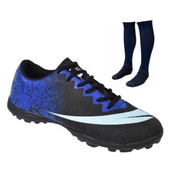 Imagem de Chuteira Society Adulto Infantil com MEIÂO - Perflex, Preto azul, 37