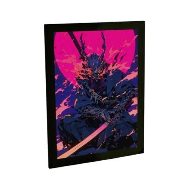 Imagem de Quadro Decorativo Samurai Oni Espada Rosa Ilustração Anime Decoração Poster Quarto Sala