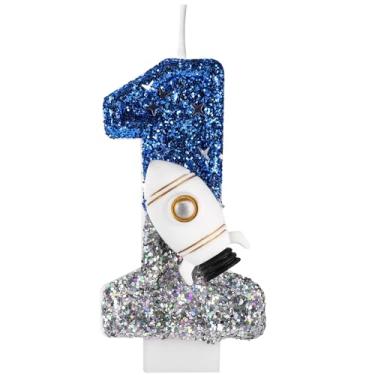 Imagem de Vela Aniversário Nave Espacial, Decorações de Aniversário Astronauta Espacial Vela Brilhante com Número de Astronauta Decorações Bolo no Espaço Sideral para Festa Temática (1)