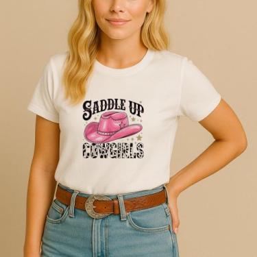 Imagem de Camiseta Blusa Country Algodão Estamp Saddle Up Cowgirls Chapéu Bota M