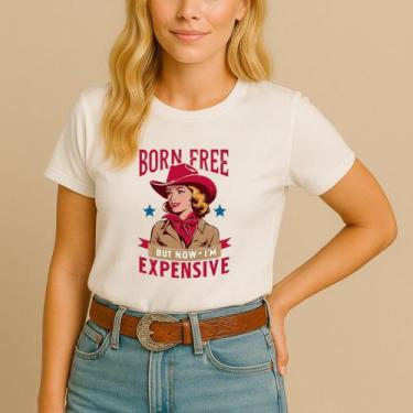 Imagem de Camiseta Country Feminina Estampa Born Free Expansive Cowgirl Hípico A