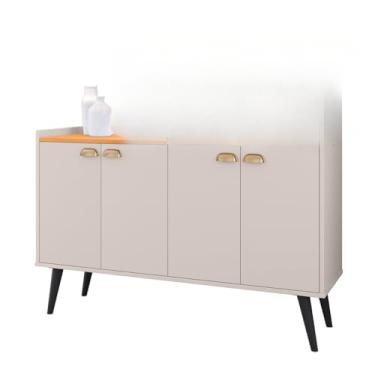 Imagem de Aparador Buffet Cantinho Café Sala Jantar Cozinha 4 Portas Puxador Concha Prateleira Interna(Kiev - Off White/