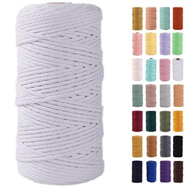 Imagem de MAOQIAN Cordão de macramê branco, 3 mm x 90 m, corda de algodão colorido, fio de algodão colorido, barbante macio para pendurar na parede, pendurar plantas, artesanato, projetos decorativos