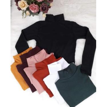 Imagem de Blusa feminina manga longa gola alta malha canelada - moda filo, Verde