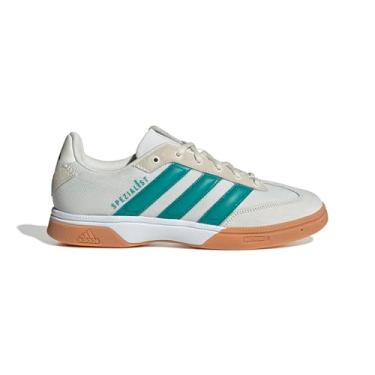Imagem de adidas Tênis masculino Spezialist Indoor, Branco esbranquiçado/azul-petróleo puro/branco, 37
