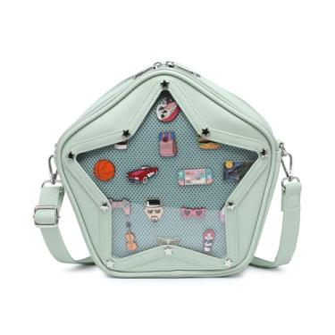 Imagem de CHERRY SAUCE Kawaii Star Bolsa Ita de Couro PU Y2k Bolsa de Ombro Estética Linda Expositor de Pinos, Verde