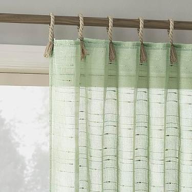 Imagem de No. 918 Claudia Pacote com 2 pares de painéis de cortina com textura de linho com aba semitransparente, 127 cm x 243 cm, musgo