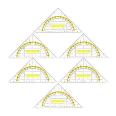 Imagem de UGPLM Conjunto de 6 peças de transferidor quadrado com cabo removível, régua triangular transparente multifuncional para desenho, para professores