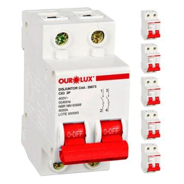 Imagem de 6 Disjuntor Bipolar 63 Amperes Curva C Ourolux